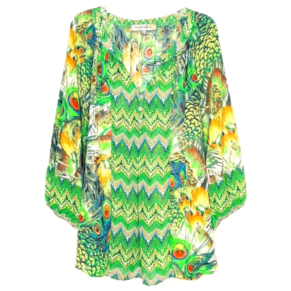 🌺 Figueroa & flower Green Pheasant Boho Blouse 3/4" sleeves